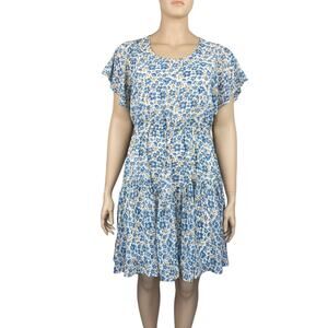 New Nemidor Women's Blue Floral Chiffon Flutter Sleeve Boho Casual Dress Size 16